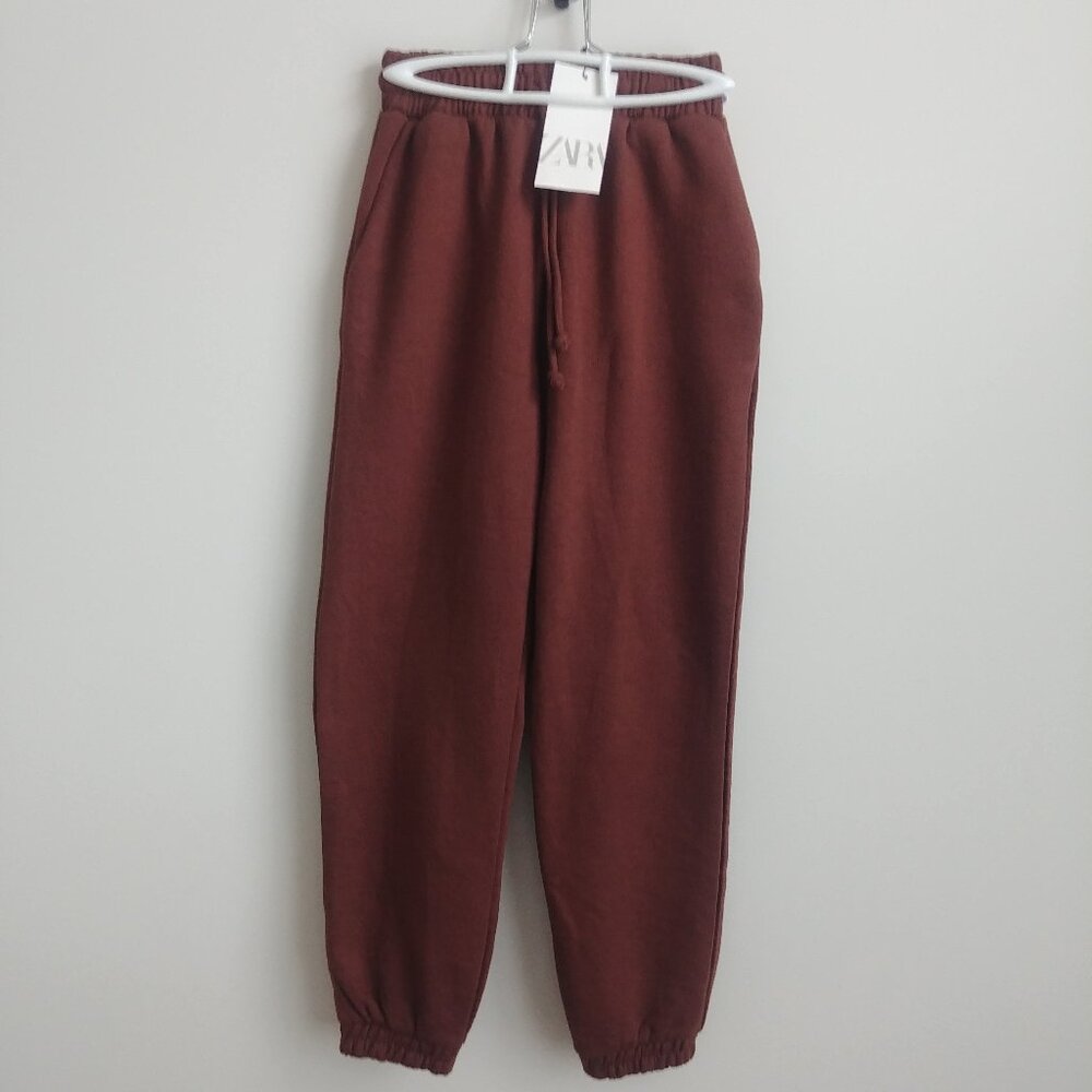 NEW WITH TAGS Zara cotton blend soft brown joggers sweatpants Small
